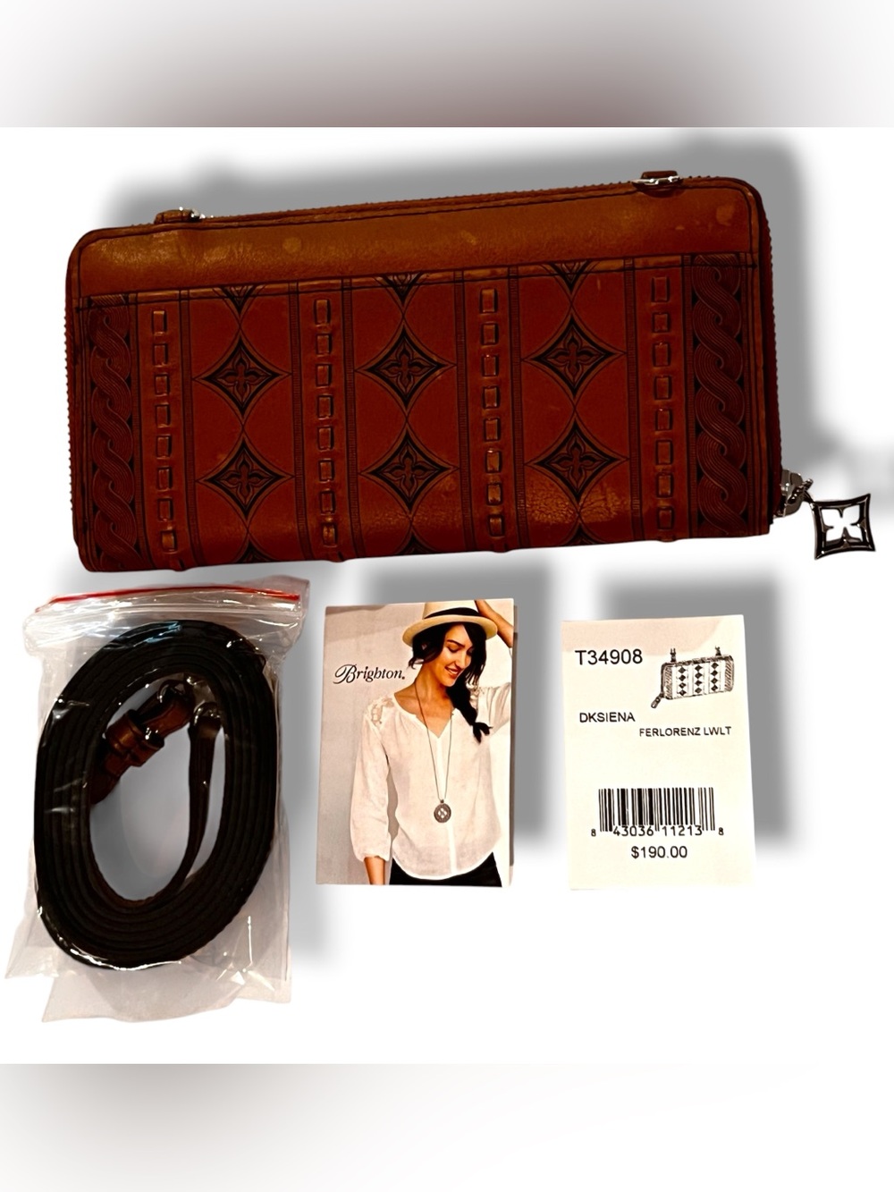 Brighton Ferrara Lorenza Leather Zip Around Wallet W/ Strap New w/ Imperfections